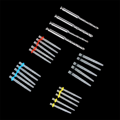 Dental de tornillo recto endodoncia cónica de fibra espiral poste con taladros 20 postes y 4 taladros post de fibra de vidrio dental