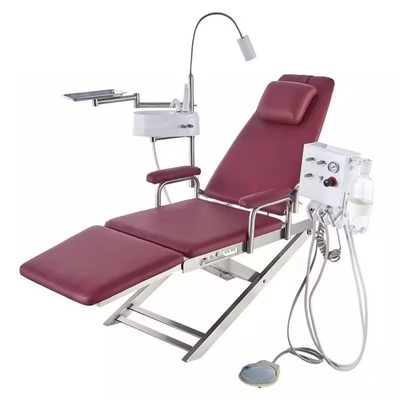 Silla dental plegable ligera con turbina colgante Silla de tratamiento dental móvil con compresor de aire portátil de 550W