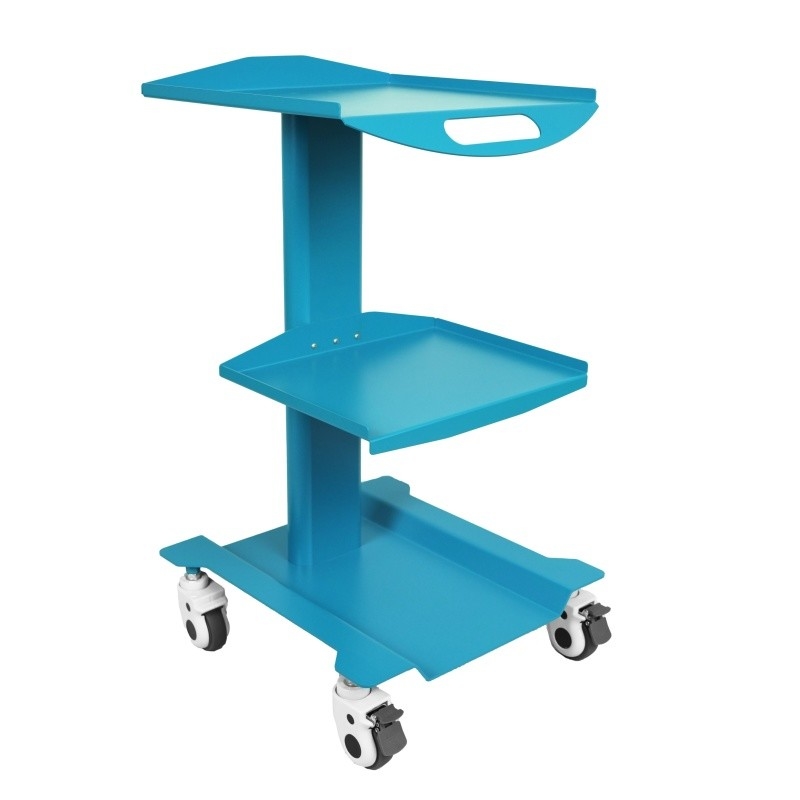 Muebles de la clínica dental Carro móvil con bandeja de tres capas Diseño de color de acero inoxidable Carro móvil con toma incorporada