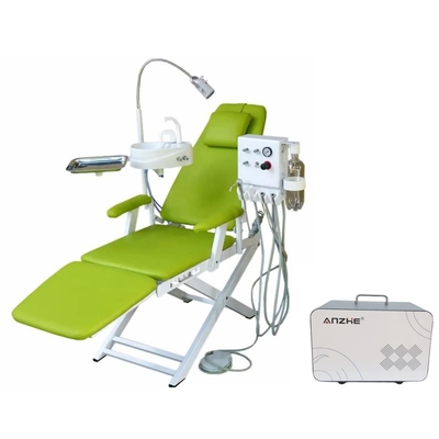 Silla dental plegable ligera con turbina colgante Silla de tratamiento dental móvil con compresor de aire portátil de 550W