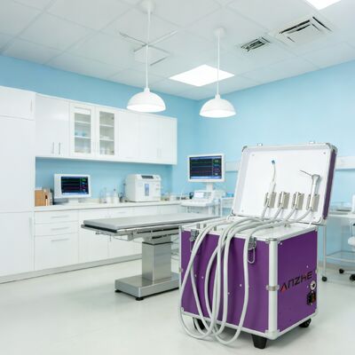 Un buen precio. Unidad dental portátil de mini equipaje con compresor de aire Unidad de turbina dental móvil con equipo completo de clínica dental portátil en línea