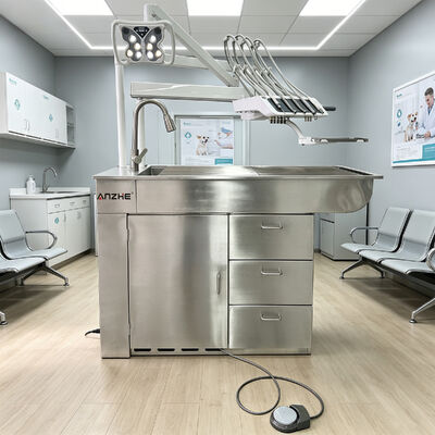 Un buen precio. Unidad de tratamiento dental veterinario profesional con compresor de aire silencioso de 32L y un conjunto de instrumentos de 5 soportes en acero inoxidable 304 en línea
