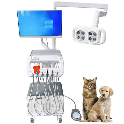 Un buen precio. Unidad dental portátil veterinaria directa de fábrica carro dental móvil con lámpara LED sistema de succión de compresor de aire para clínica veterinaria y práctica dental en línea