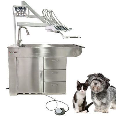 Unidad de tratamiento Dental veterinario, lámpara LED blanqueadora de mariposa, compresor de aire sin aceite de 32L, estación de trabajo de acero inoxidable