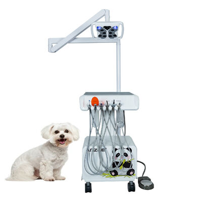 Unidad Dental Veterinaria Portátil con Lámpara LED Mariposa, Compresor de Aire Integrado, Limpiador Ultrasónico, Lámpara de Fotopolimerización LED y Sistema de Succión para Clínicas Dentales de Animales