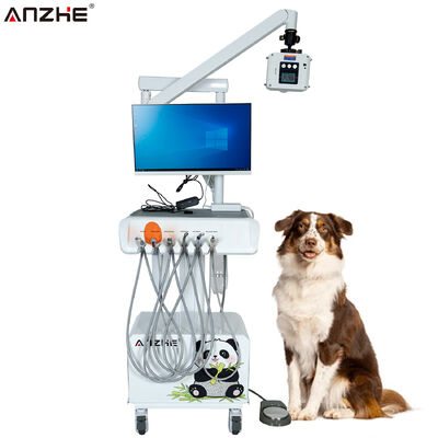 Unidad dental veterinaria portátil con máquina de rayos X sensor digital HD cámara intraoral pantalla táctil computadora y compresor de aire para clínicas dentales de animales