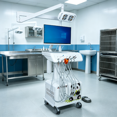 Un buen precio. Unidad dental veterinaria portátil con lámpara LED de 8 bombillas Compresor de aire incorporado para clínica veterinaria en línea